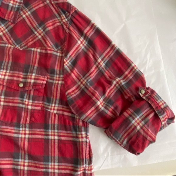 Jachs Girlfriend Bea Western Snap Front Roll Tab Sleeve Flannel Shacket Shirt XL - Picture 7 of 10